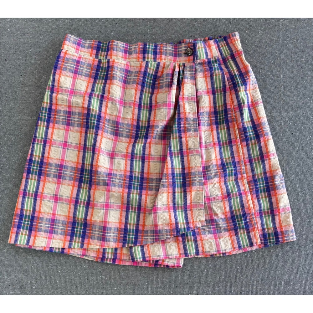 VTG‎ Justin Allen's Islanders Plaid Skort Multi Color Wrap Front LG Pink Blue